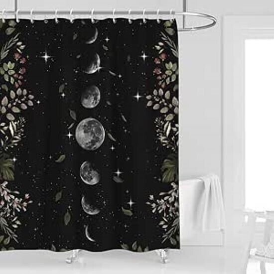 Kikiry Moon Phase Shower Curtain 72''W x 84''L Celestial Moonlit Crescent Lunar