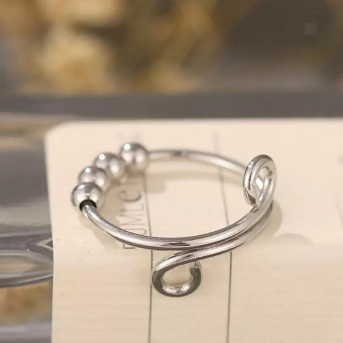 2 x Fidget Ring Stress Ring Single Coil Spiral Sensory Toy for Women Men silver