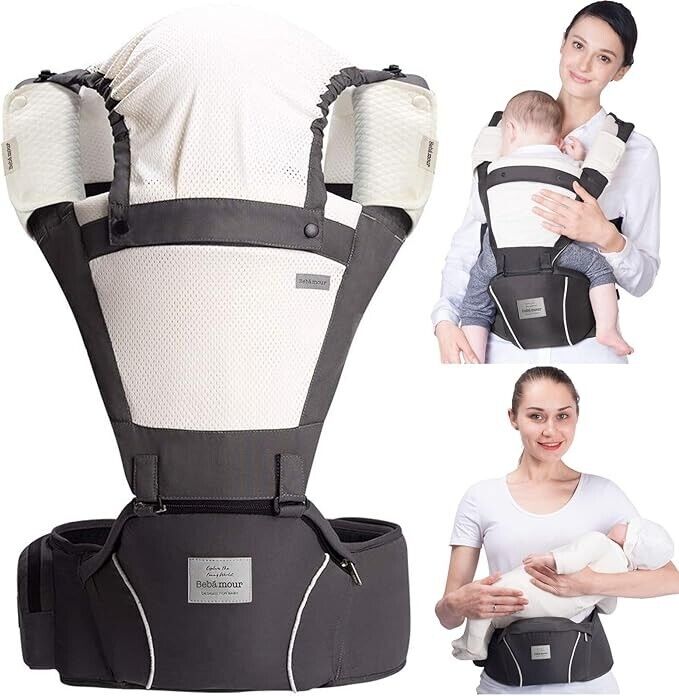 Bebamour Baby Carrier Newborn to Toddler Baby Carrier Hipseat 0-36Months with He