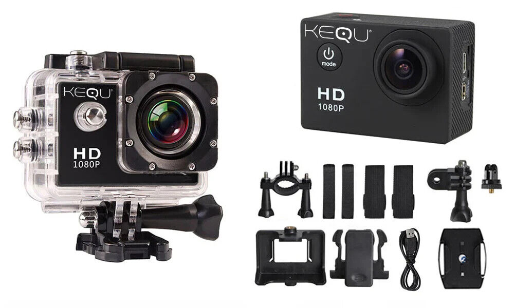 Kequ HD 1080p 16MP Water-Resistant Action Camera Gold NEW