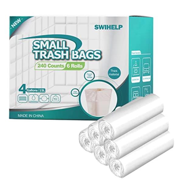 SWIHELP Pink Trash Bags, 6 Rolls/240 Counts Small Garbage Bags for Office