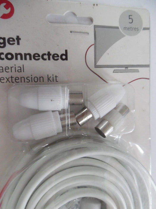 Aerial Extension Kit 5 Metre Coaxial Cable Male & Female Connectors Tacking Pins