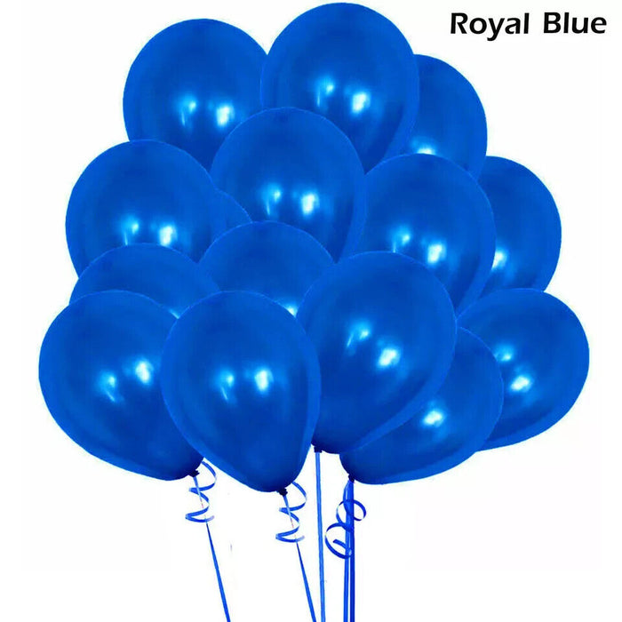 100PCS Gold HELIUM 10" Metallic / Pearl Latex Balloons Royal Blue