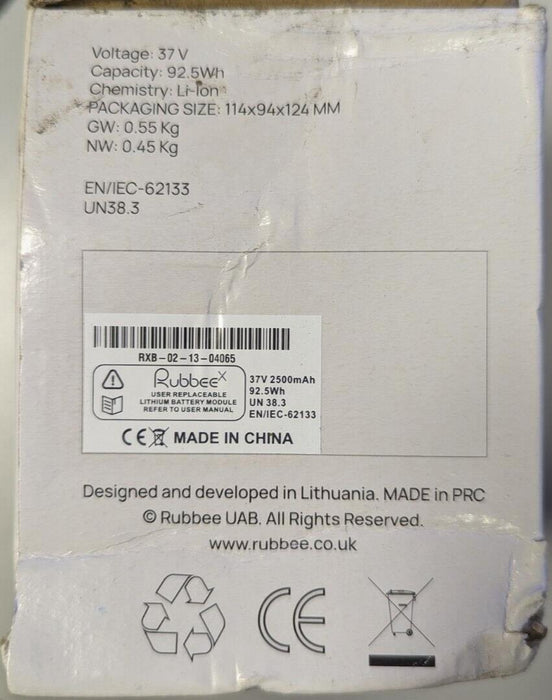 RUBBEE X Battery Module - 1 Battery - 37V Li-Ion 2,500mAh