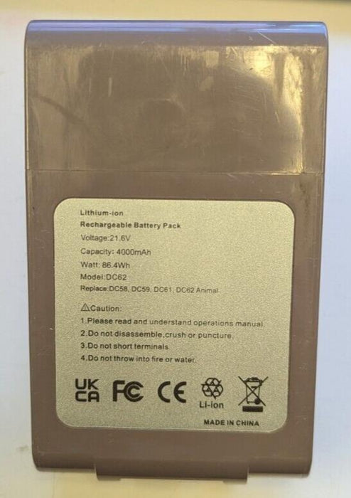 Replacement Battery For Dyson V6 Model DC62 4000mAh 21.6V See Description