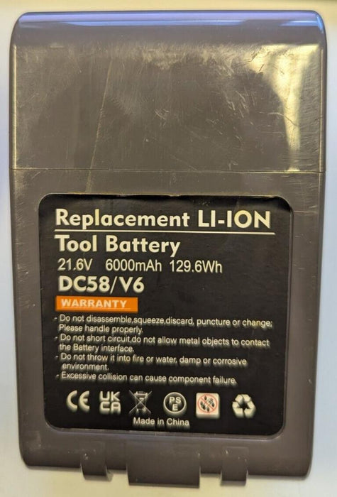 Replacement Battery DTK For Dyson V6 Model DC58 6000mAh 21.6V See Description