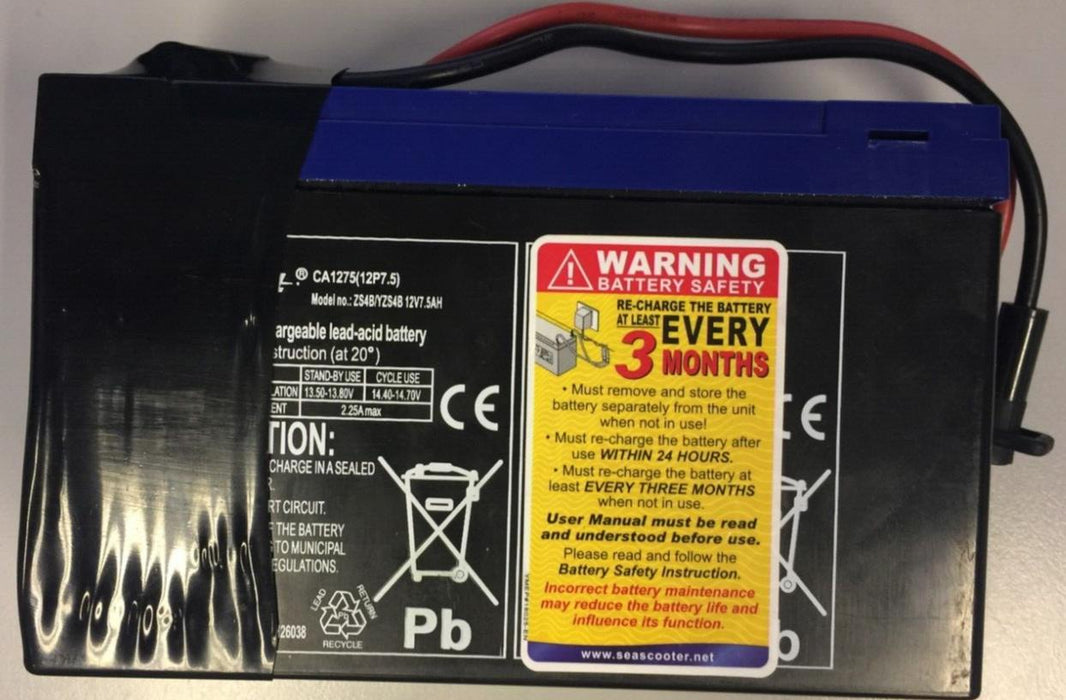 Seascooter CY200310 Battery Model No. ZS4B/YZS4b 12V7.5Ah Lead Acid Battery