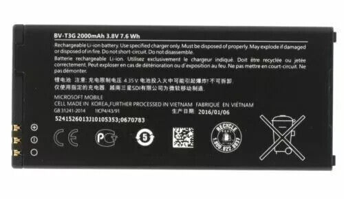 Battery BV-T3G Nokia Microsoft Lumia 650 2000 mAH New Original 100% Genuine