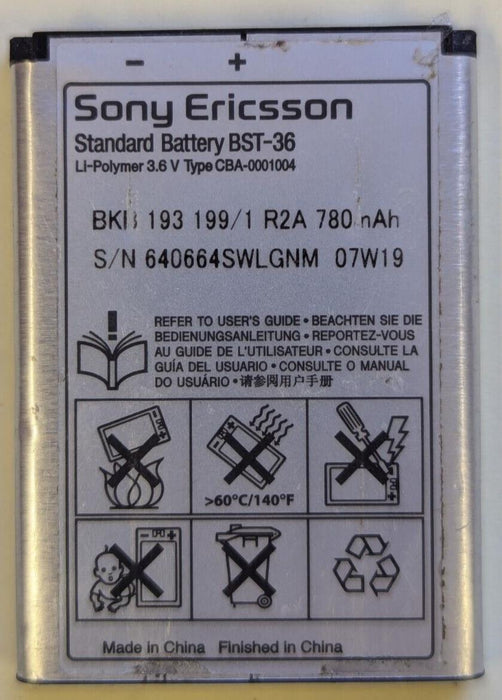 Sony BST-36 Used Battery 780mAh 3.6V