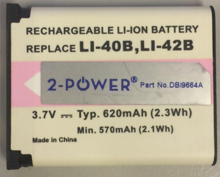 2-Power Branded Battery Replacement Olympus Li-40B Li-42B 620mAh