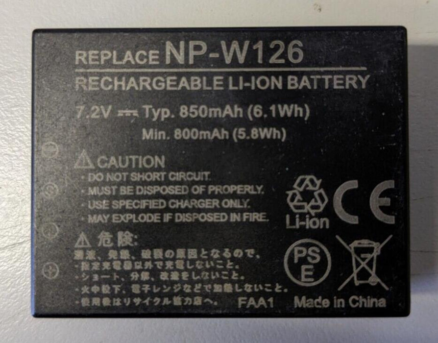 Replacement NP-W126 Battery 850mAh for Fuji NEW