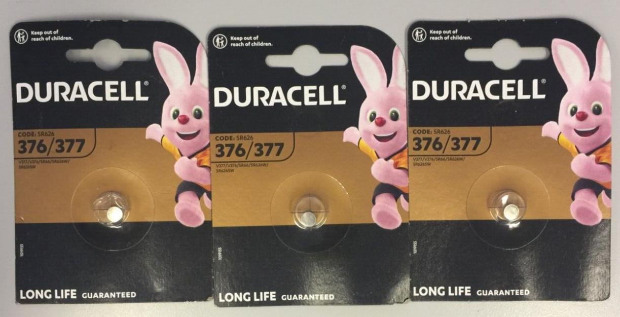 3 x Duracell 377 Watch Batteries Silver Oxide Battery Button Coin D377 AG4 376