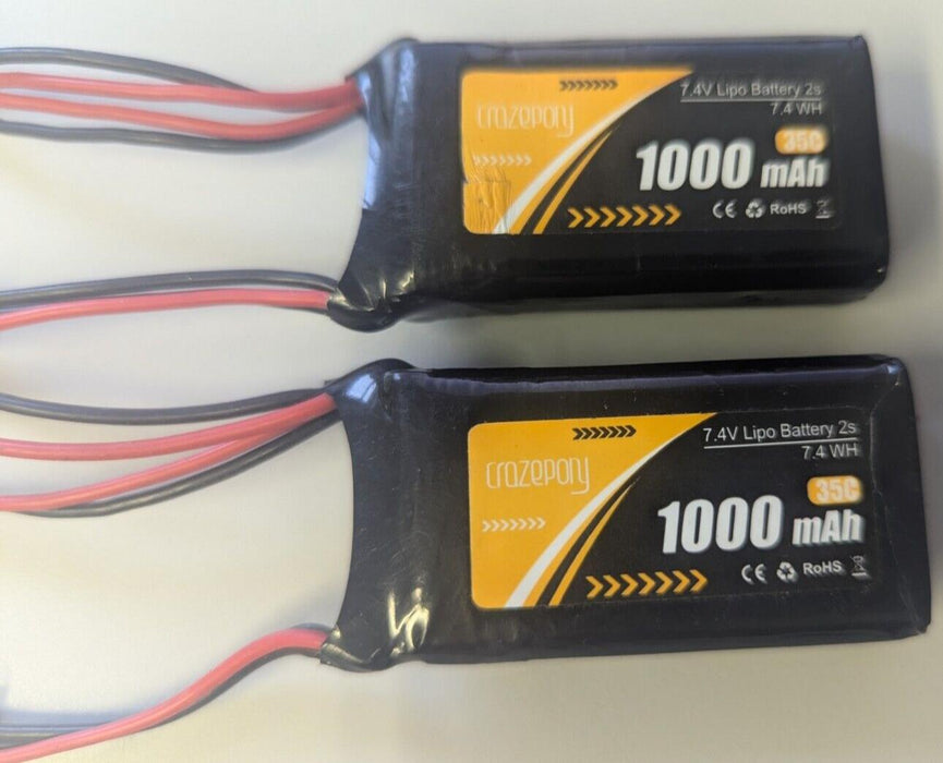 Crazepony 7.4V 1000mAh Lipo Battery 2S 35C x2