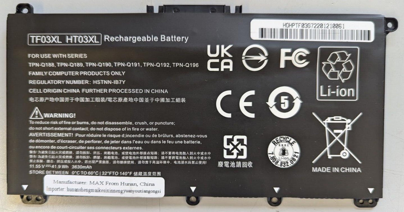 TF03XL HT03XL Battery for TPN-Q188, TPN-Q189, TPN-190, TPN-Q191, TPN-Q192