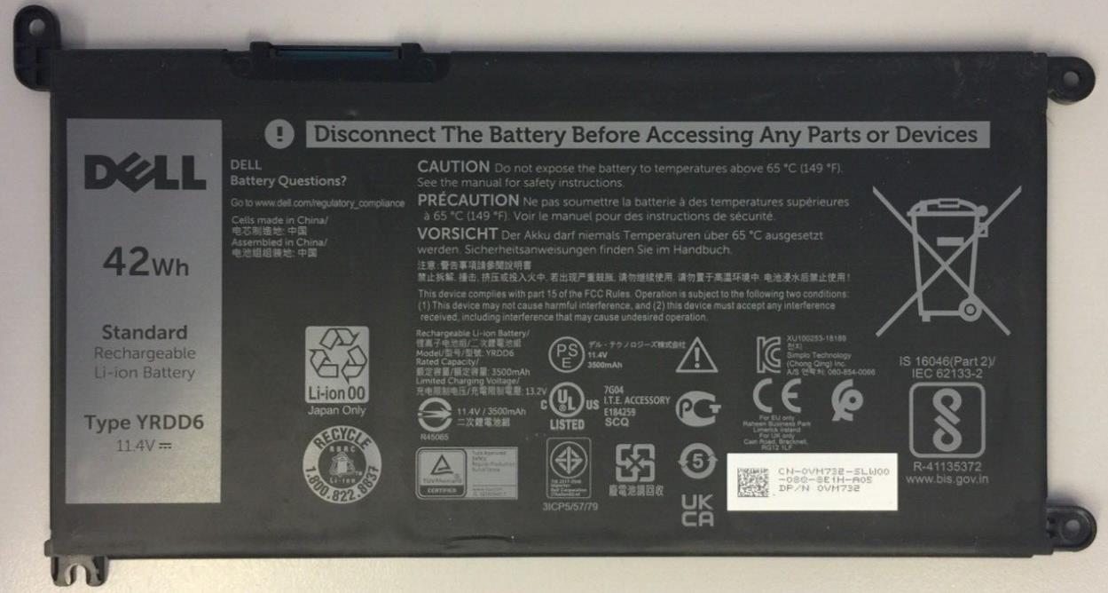 YRDD6 Dell Battery Inspiron 15 3000 3493 3582 3583 3593 3793 3501 VM732