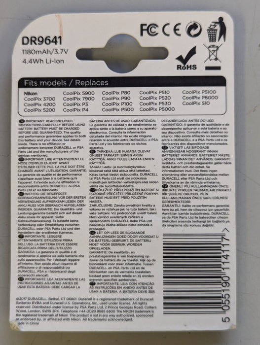 DR9641 Duracell Digital Camera Battery 3.7V 1180mAh-Replacement for Nikon EN-EL5