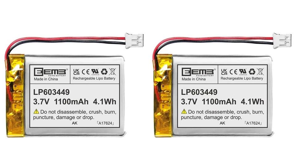 Lithium Polymer Battery 3.7V 1100mAh 603449 Lipo x2