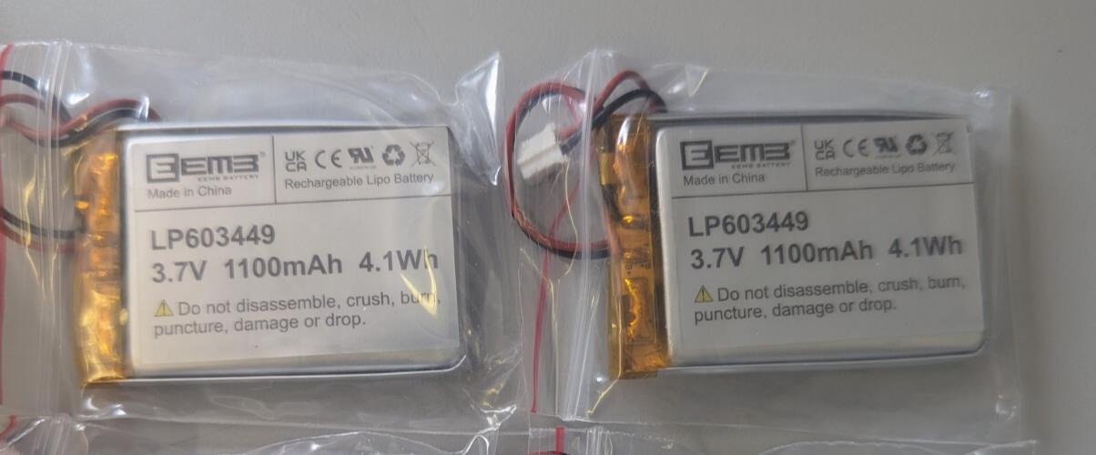 Lithium Polymer Battery 3.7V 1100mAh 603449 Lipo x2