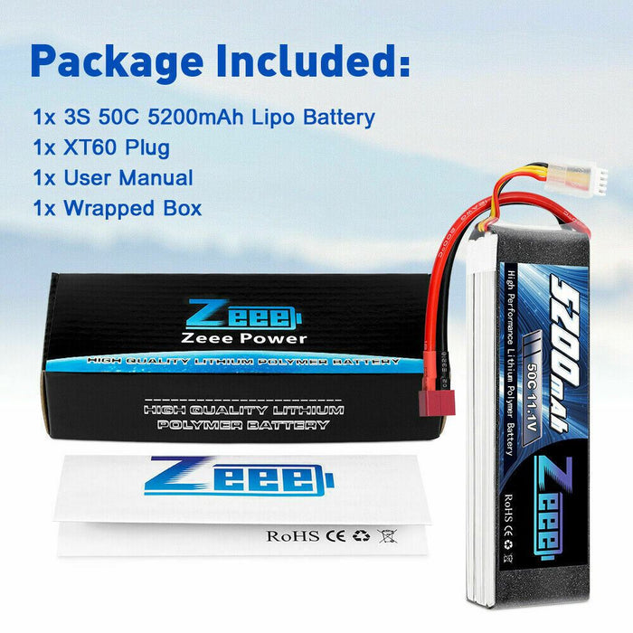 Zeee RC Lipo Battery 3S 5200mah 50C 11.1V Deans  for Helicopter RC Airplane Cars