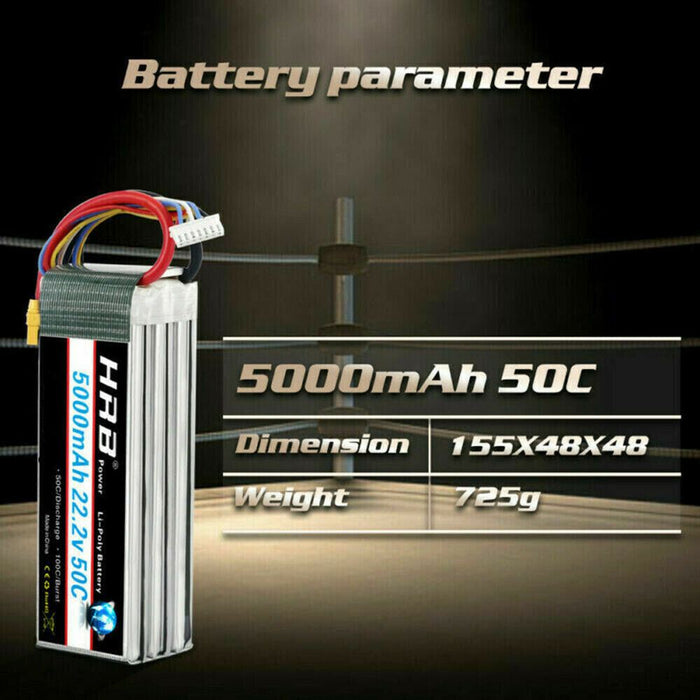 HRB 6S 22.2V 5000mah 50C 100C Lipo Battery XT90 Plug Soft Case for Heli Drone