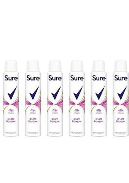 6 x Sure Bright Bouquet Anti-Perspirant Aerosol deodorant for women 48hr 200ml