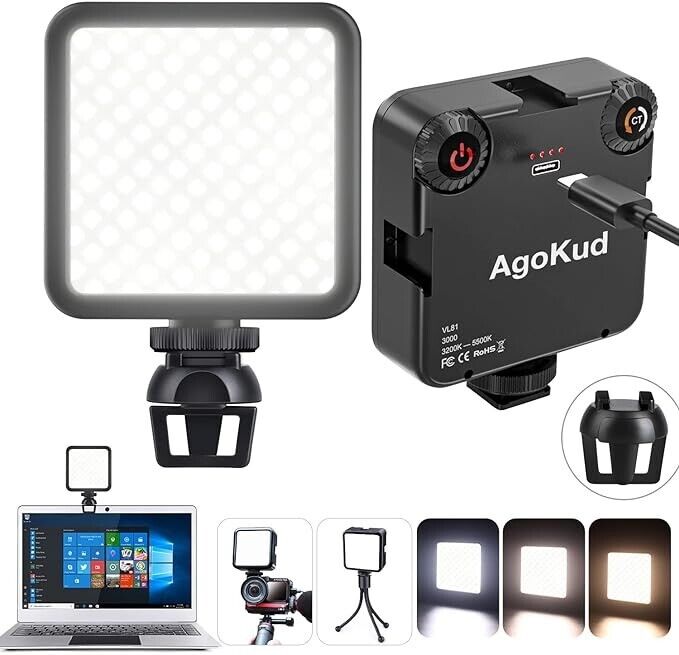 AgoKud LED Video Light + Micro Stent, Portable Photography Lighting 3000 CY Rech