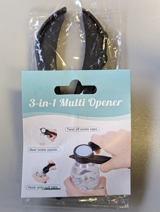 3-in-1 Multi Opener Twist cap, Beer bottle and ring pull Black