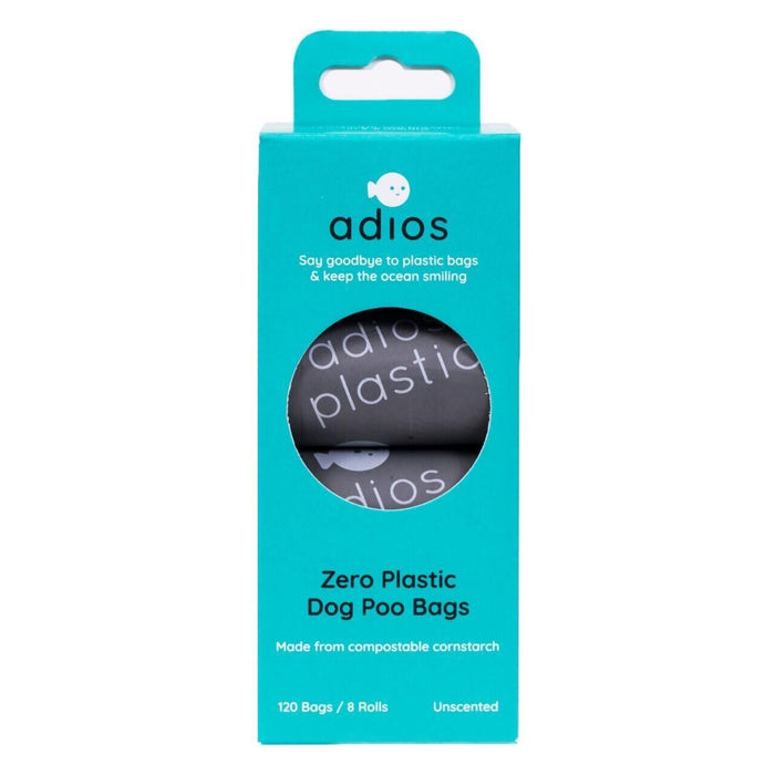 Adios Plastic Biodegradable Dog Poop Bags - 8 rolls (120 bags), Grey