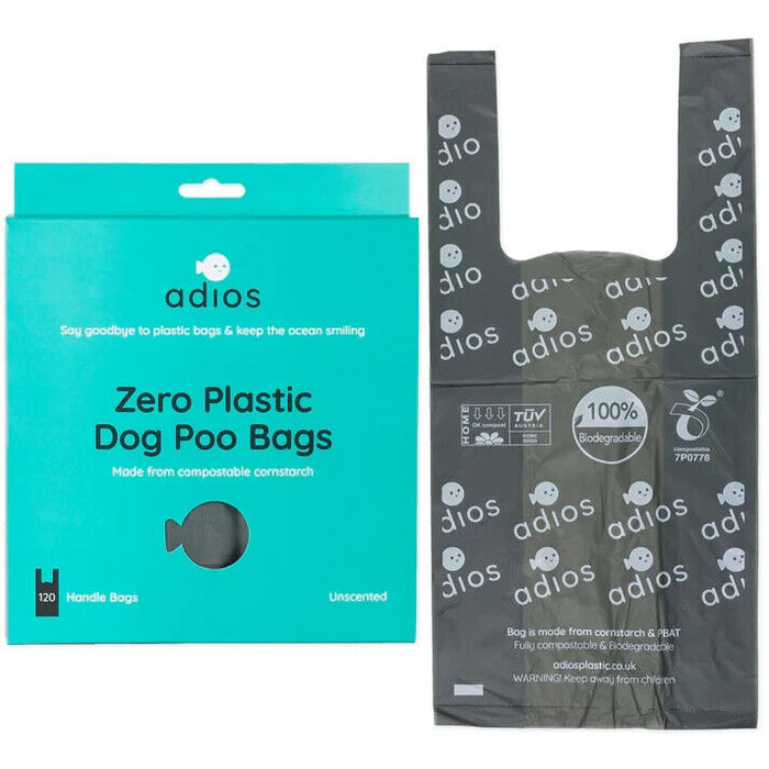 Adios Plastic Biodegradable Dog Poop Bags - 8 rolls (120 bags), Grey