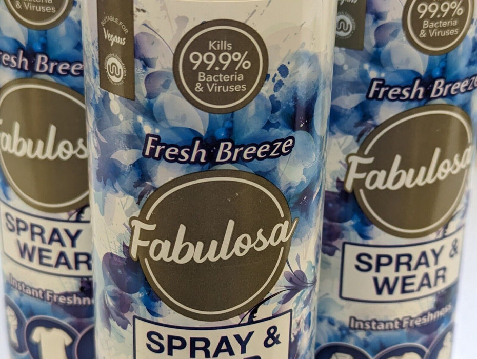 3x Fabulosa Spray & Wear Antibacterial Fabric Refresher 250ml Fresh Breeze