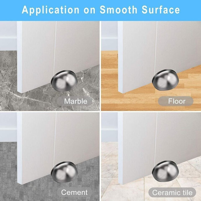 4 x Stainless Steel Floor Door Stopper, Oval Floor Mounted Half Moon Door Stop