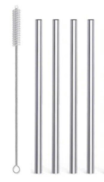 6 Piece Mini Stainless Steel Drinking Straws - 4 Straws & 2 Cleaning Brush