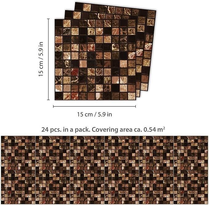 WALPLUS 15cm(6")@24pcs Metallic Brown Marble Mosaic Wall Tile Sticker Tile Pain