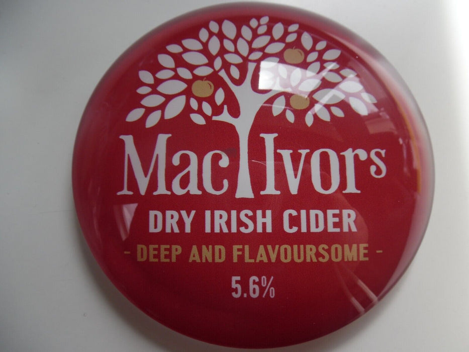 MAC IVORS cider press bar pump badge TRADITIONAL DRY fish eye style Ireland