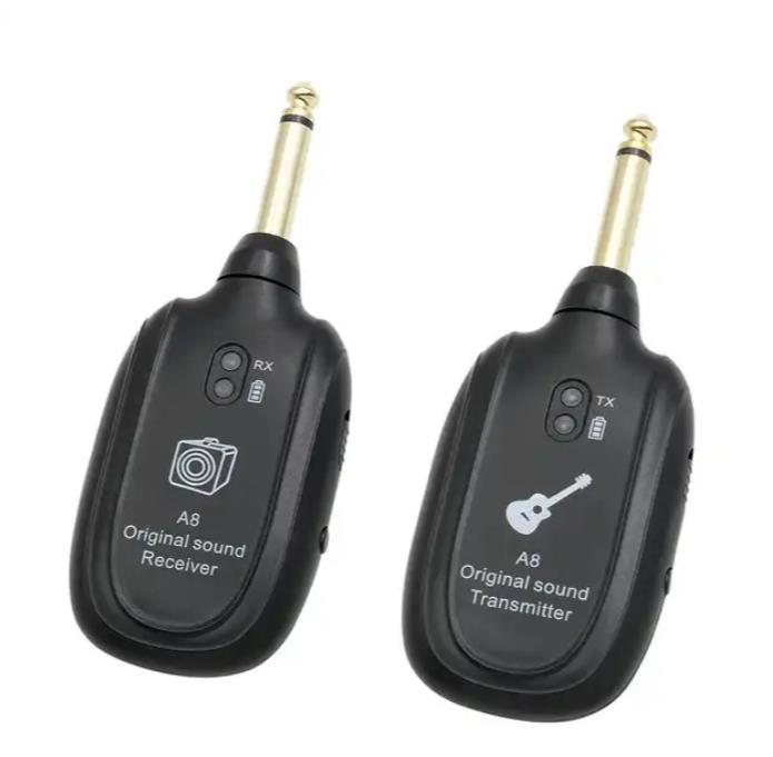 A8 UHF Guitar Wireless System Transmitter Receiver Built-in Rechargeable Wireles