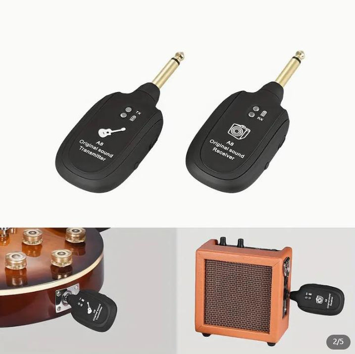 A8 UHF Guitar Wireless System Transmitter Receiver Built-in Rechargeable Wireles