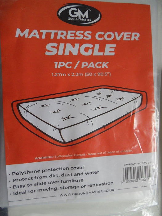 GroundMaster Single Mattress Cover 1.27m x 2.2m Polythene protection cover