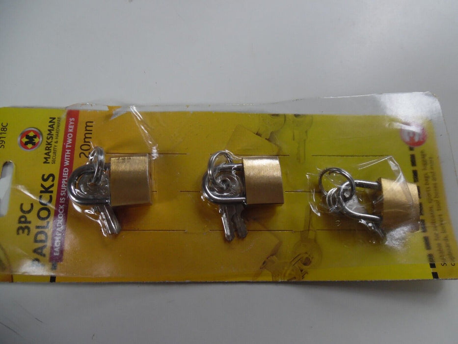 3 pack 20 mm padlocks 2 keys each for travel, home etc