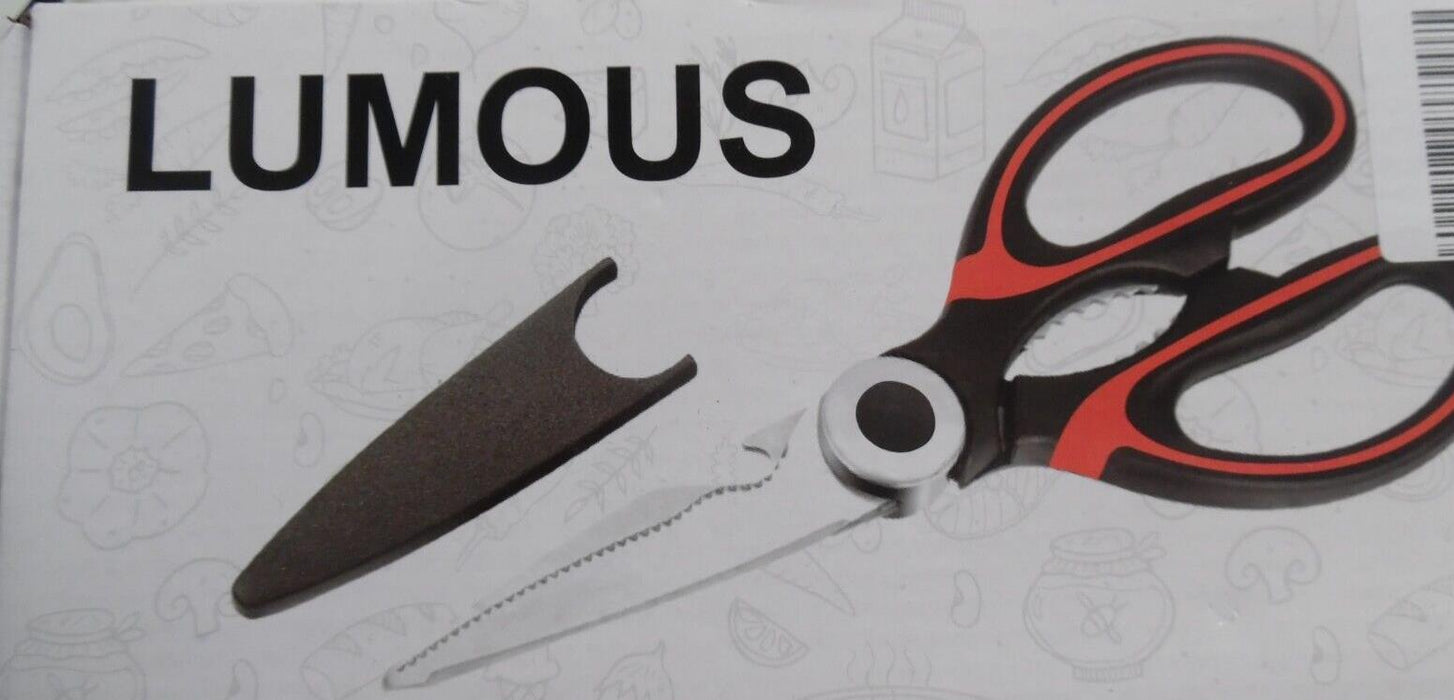 lumous kitchen scissors stainless steel red and black handle