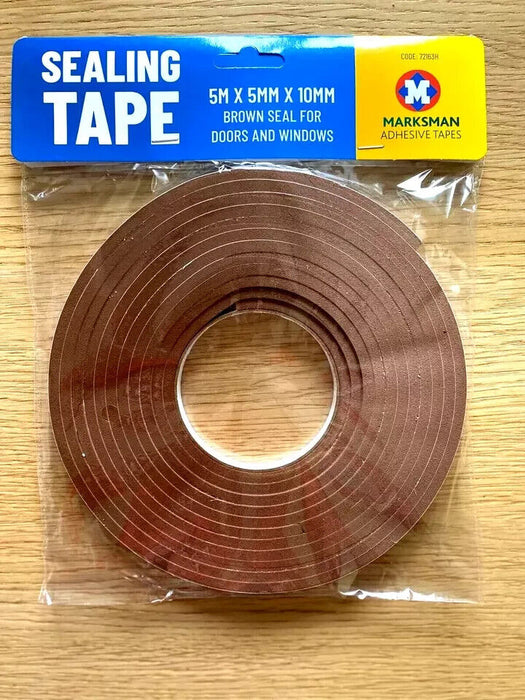 Marksman brown sticky foam sealing tape doors windows 5m reel x 5mm x 10mm NEW