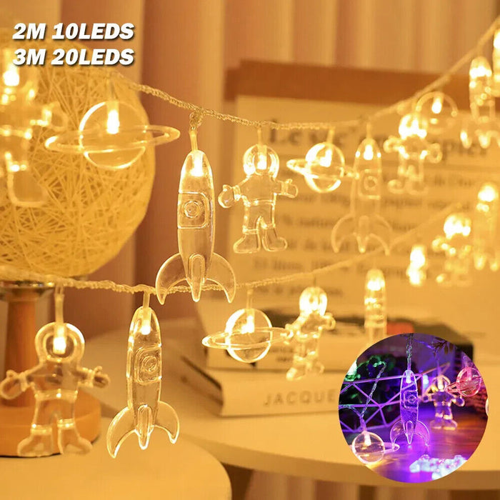 LED String Fairy Lights Spaceman Rocket Planet Hanging Kids Bedroom Decor Gifts