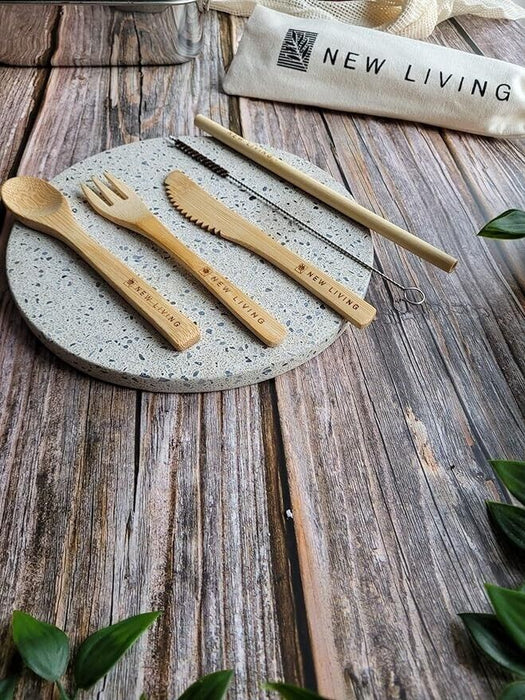 Bamboo Cutlery Set Bamboo Straw, Fork, Knife, Spoon, Cleaner & Carry Case