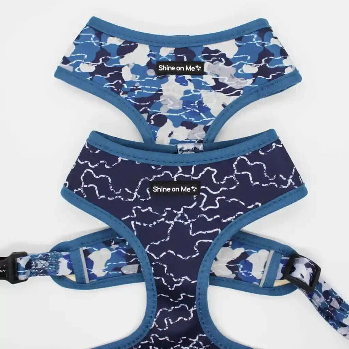 Shine on Me Blue Camouflage Reversible Harness With Dog Lead Sizes Small