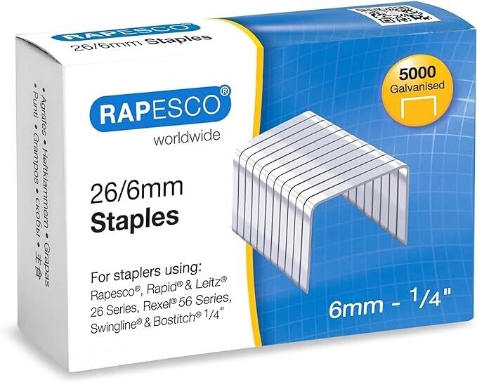 Rapesco S11662Z3 26/6mm No.56 Galvanised Staples, Box of 5000