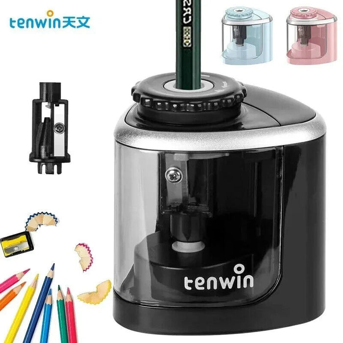 Tenwin Electric Auto Pencil Sharpener Safe Student Helical Steel Blade Sharpener