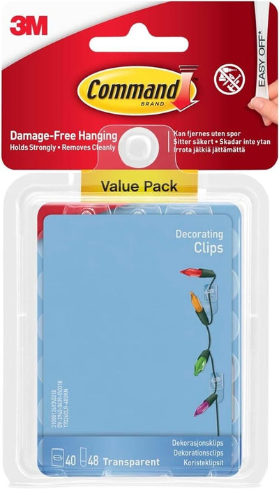 Command Decorating Clips, Value Pack of 40 Mini Hooks and 48 Small Adhesive Stri