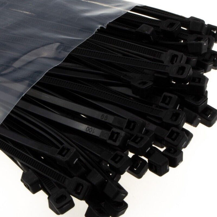 ENTIE BLACK CABLE TIES 4.8MM X 200MM NYLON 66 UL APPROVED [100 PACK]