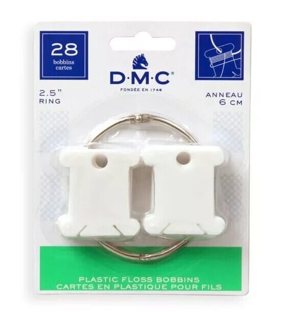 28x DMC Plastic Bobbins & Ring -Thread Organisers Embroidery Thread Cross Stitch