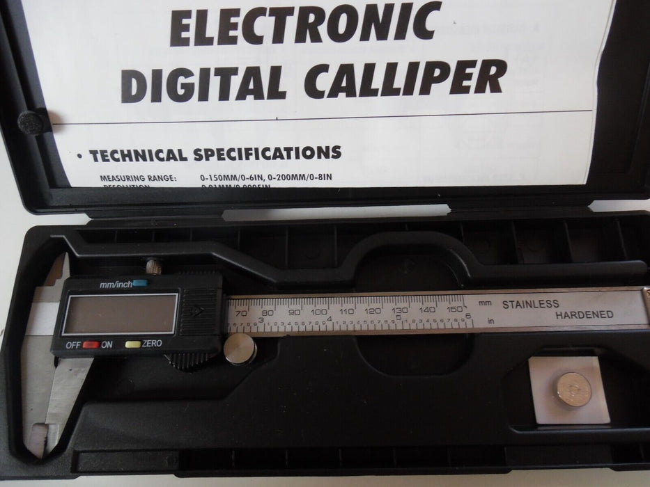 150mm/6" Digital Caliper 4 Measuring Modes Inc Depth & Step + Battery