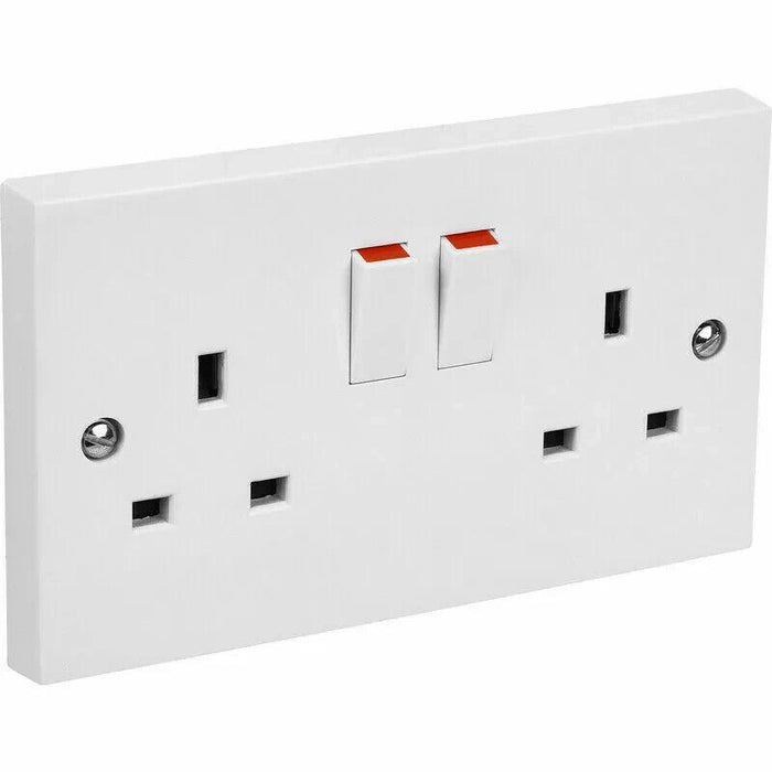 1 x Switched Wall Plug Socket Twin Double Pole 2 Gang 13A UK Electrical White UK